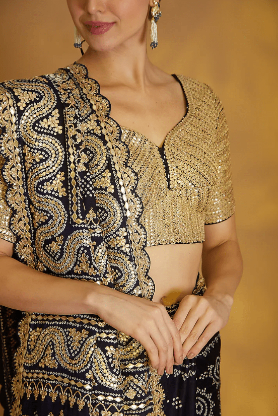 Black Embroidered Bandhej Saree Set - Image 4