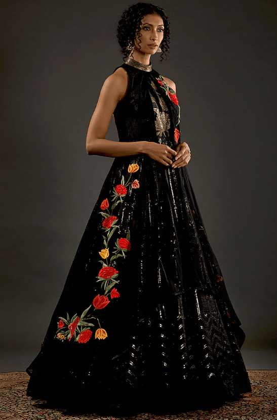 Black Embroidered Anarkali Set