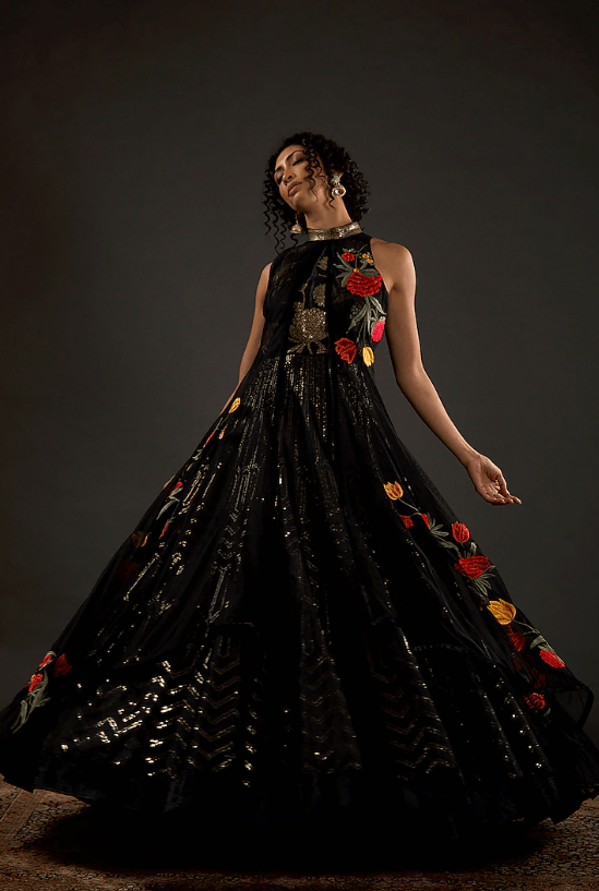 Black Embroidered Anarkali Set - Image 2