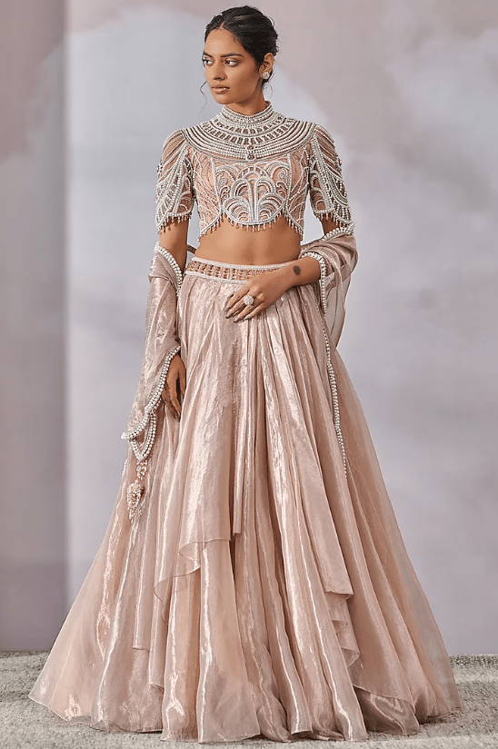 Old Rose Silk Tissue Lehenga Set