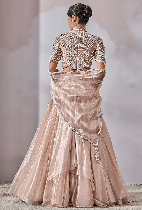 Old Rose Silk Tissue Lehenga Set - Image 2