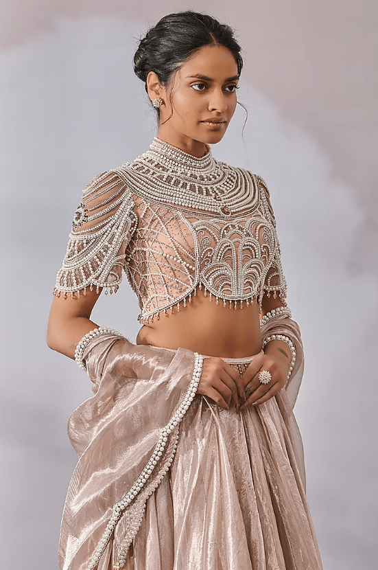 Old Rose Silk Tissue Lehenga Set - Image 4