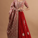 Red Embroidered & Printed Lehenga Set