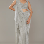 Silver Foil Crinkle Hand Embellished Draped Concept Saree Set