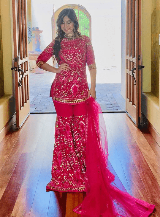 Fuchsia color mirror work sharara