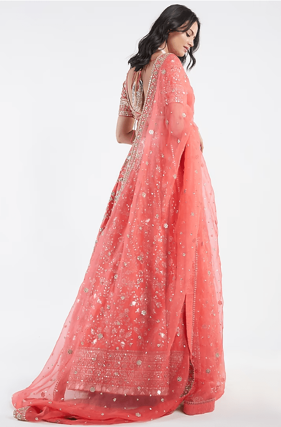 Red Mirror Hand Embroidered Lehenga Set - Image 2