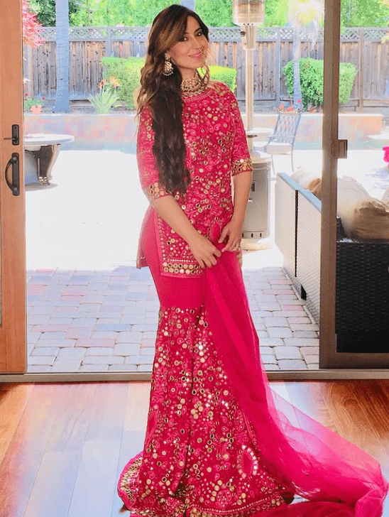 Fuchsia color mirror work sharara - Image 3