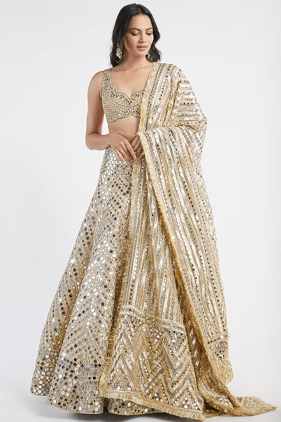Gold Mirror Hand Embroidered Lehenga Set