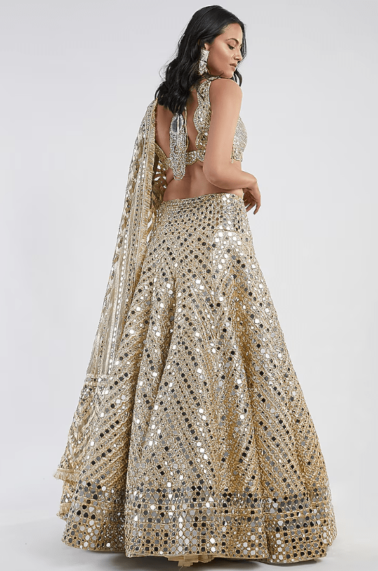 Gold Mirror Hand Embroidered Lehenga Set - Image 2