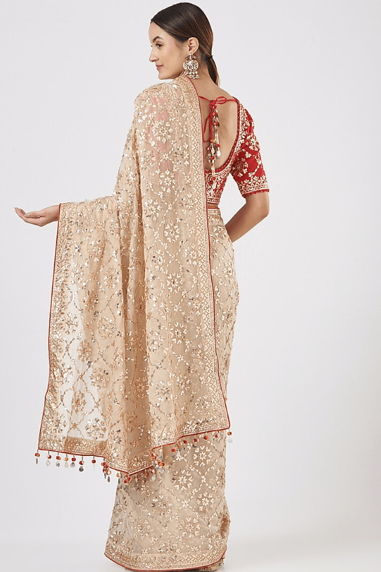 Nude Embroidered Saree Set - Image 2