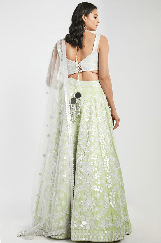 Mint Hand Embroidered Lehenga Set - Image 2
