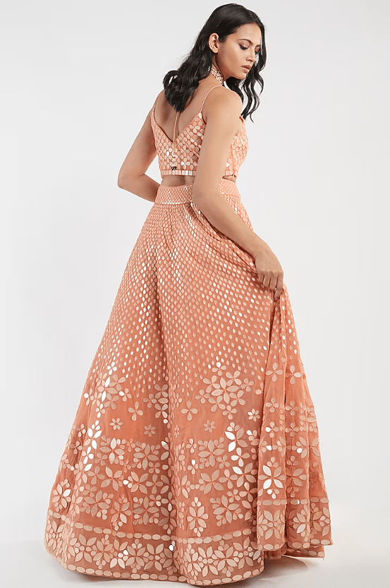 Orange Mirror Hand Embroidered Lehenga Set - Image 2