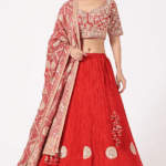 Cherry Red Lehenga Set In Crushed Silk
