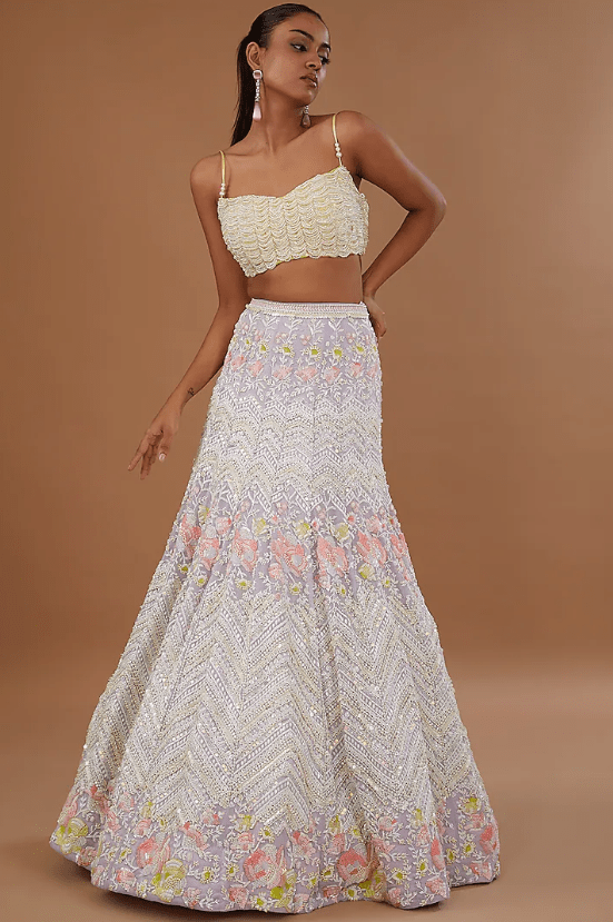 Lilac Metallic Georgette Mermaid Lehenga Set