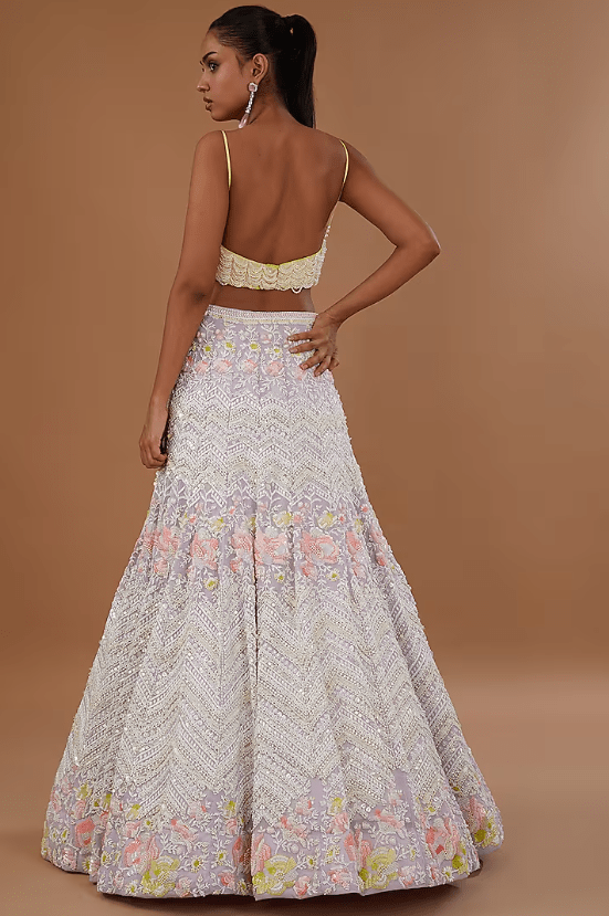 Lilac Metallic Georgette Mermaid Lehenga Set - Image 2