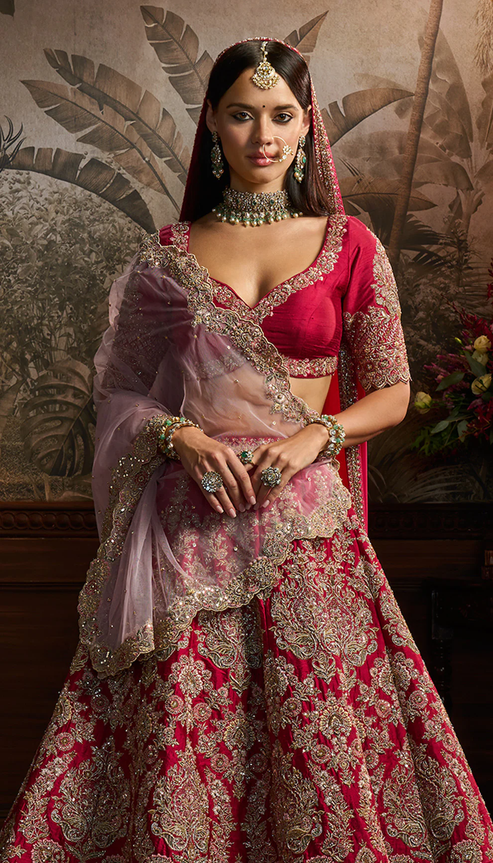 Crimson Red Raw Silk Lehenga - Image 2