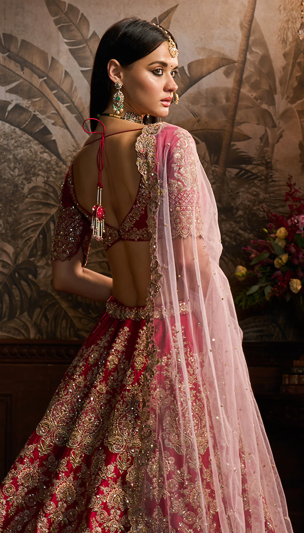 Crimson Red Raw Silk Lehenga - Image 3