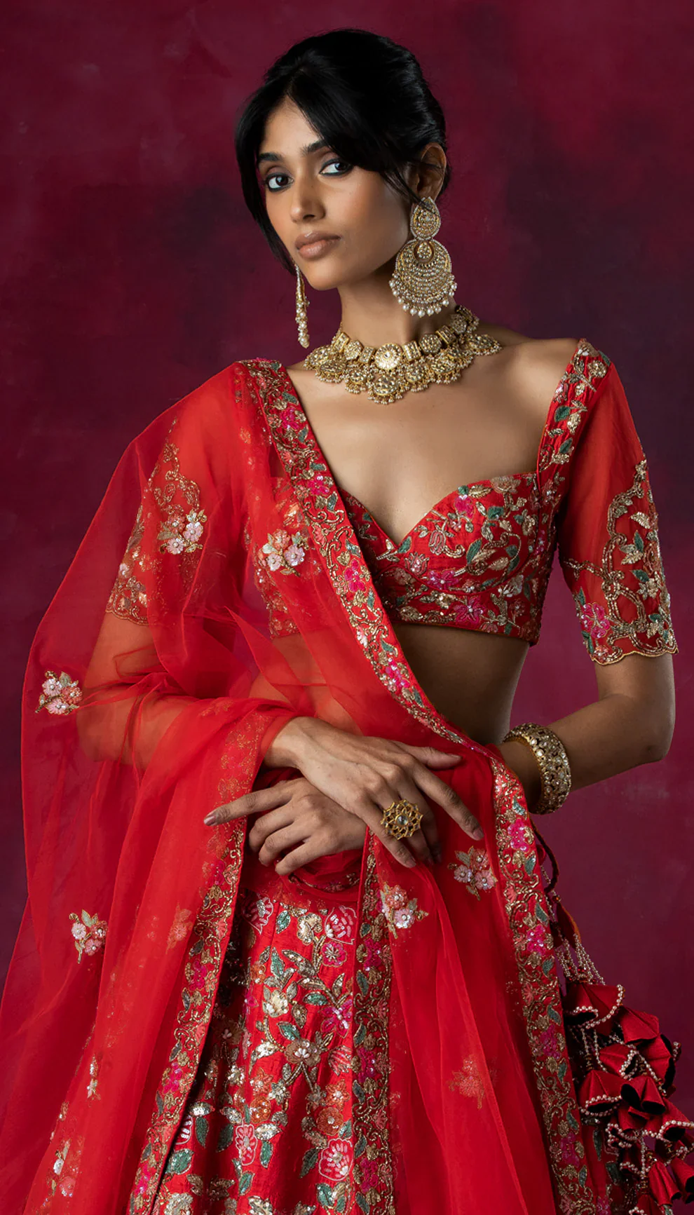 Red Applique Lehenga - Image 2