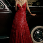 Red Net Sequins Embroidered Gown