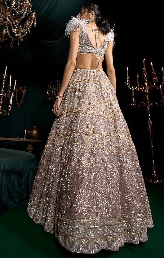 Lavender Net Resham Work Lehenga Set - Image 2