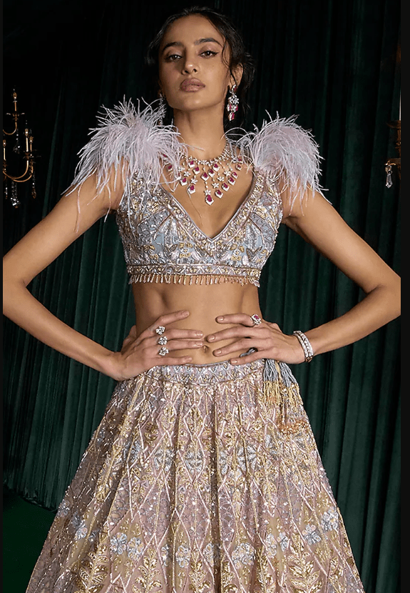 Lavender Net Resham Work Lehenga Set - Image 4