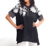Black Textured Crepe Hand & Machine Embellished Handkerchief Tunic