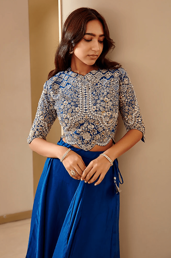 Jade Blue Mulberry Silk Skirt Set - Image 3