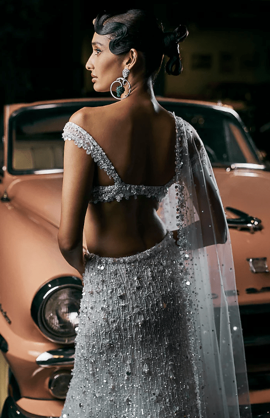 Ivory Net Pearl & Sequins Embroidered Lehenga Set - Image 2