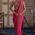 Fuchsia Chiffon & Crepe Embellished Draped Saree Set