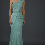 Jade Shimmer Crepe Embellished Draped Saree Set