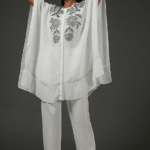 White Texture Georgette Embroidered Kaftan Set