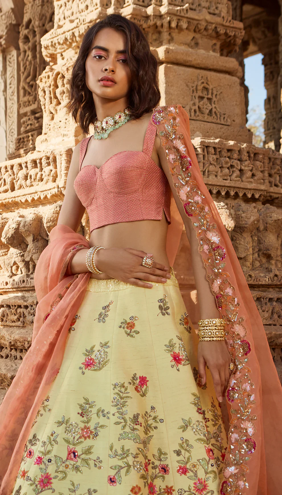 Daffodil Yellow Floral Lehenga - Image 2