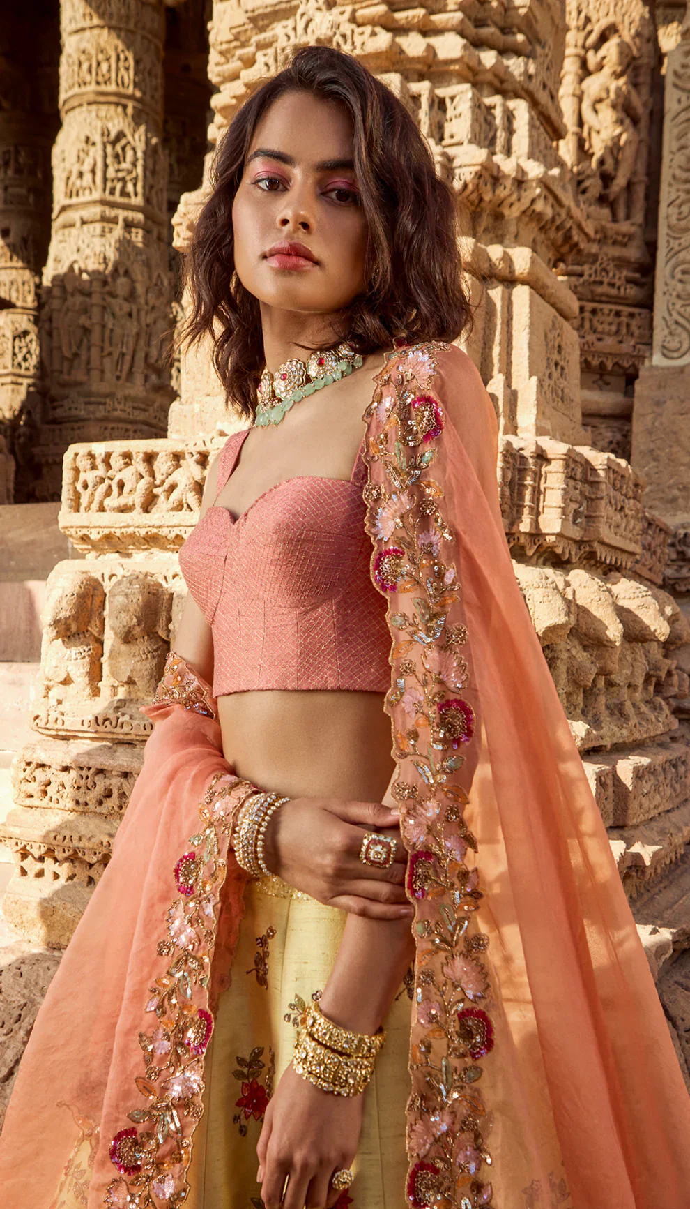 Daffodil Yellow Floral Lehenga - Image 3