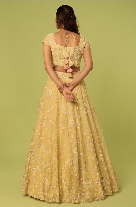 Corn Yellow Organza Embroidered Lehenga Set - Image 2