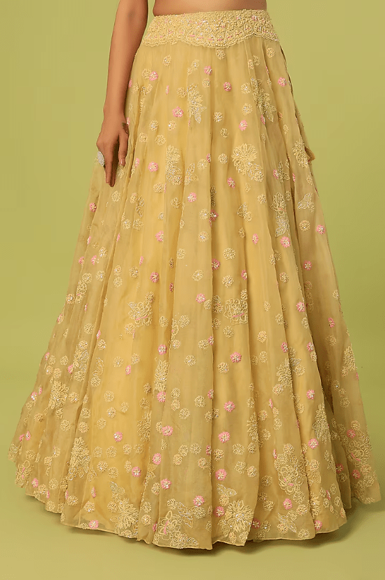 Corn Yellow Organza Embroidered Lehenga Set - Image 3