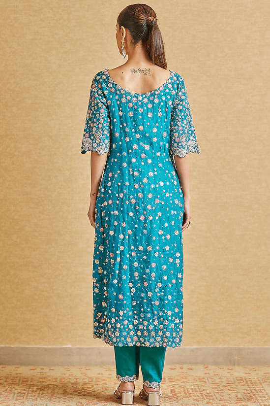 Pine Green Organza Embroidered Kurta Set - Image 2