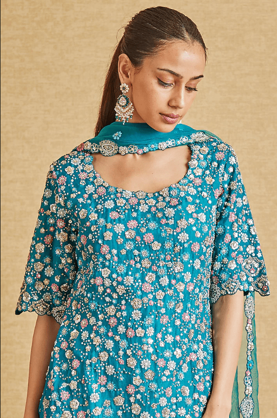 Pine Green Organza Embroidered Kurta Set - Image 3