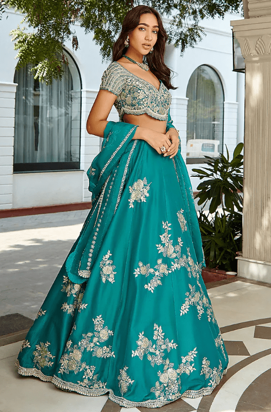 Pine Green Mulberry Silk Lehenga Set