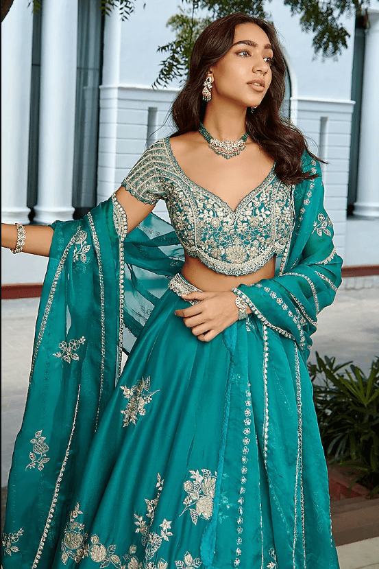 Pine Green Mulberry Silk Lehenga Set - Image 3