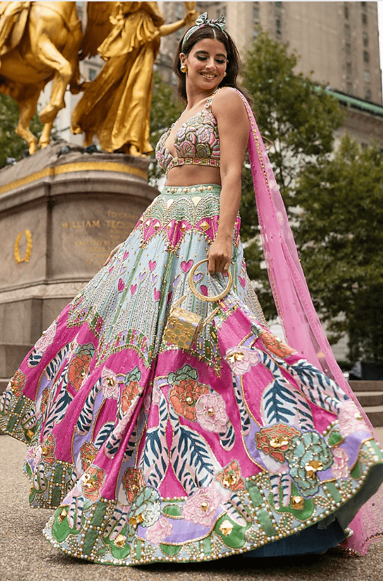 Multi-Colored Sequins Printed & Embroidered Lehenga Set