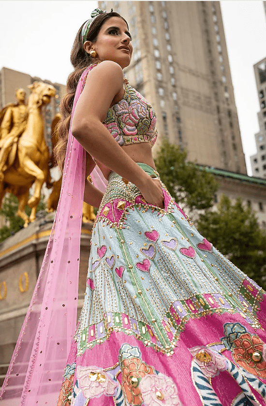 Multi-Colored Sequins Printed & Embroidered Lehenga Set - Image 2