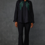 Black Silk Voile Floral Hand Embellished Shirt