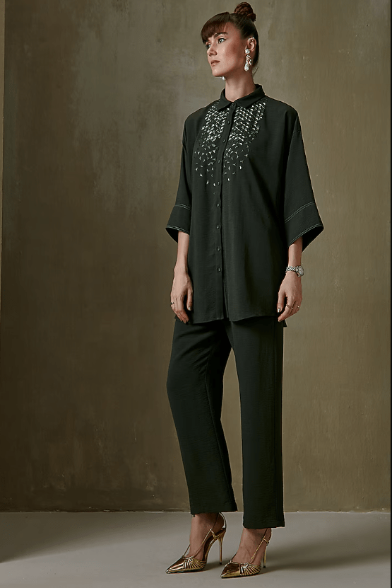 Olive Embellished Co-Ord Set