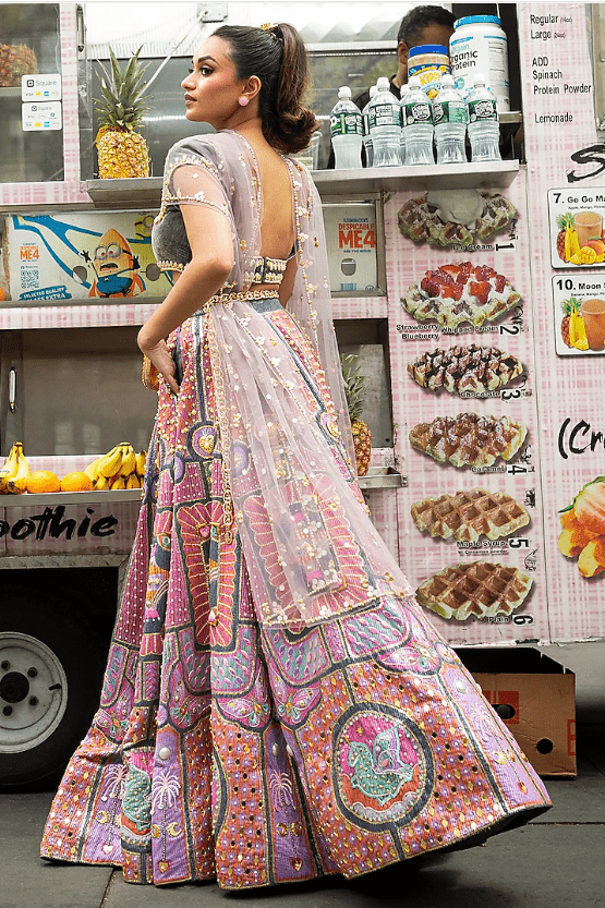 Grey Sequins Printed & Embroidered Lehenga Set - Image 2