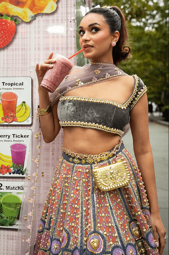 Grey Sequins Printed & Embroidered Lehenga Set - Image 3