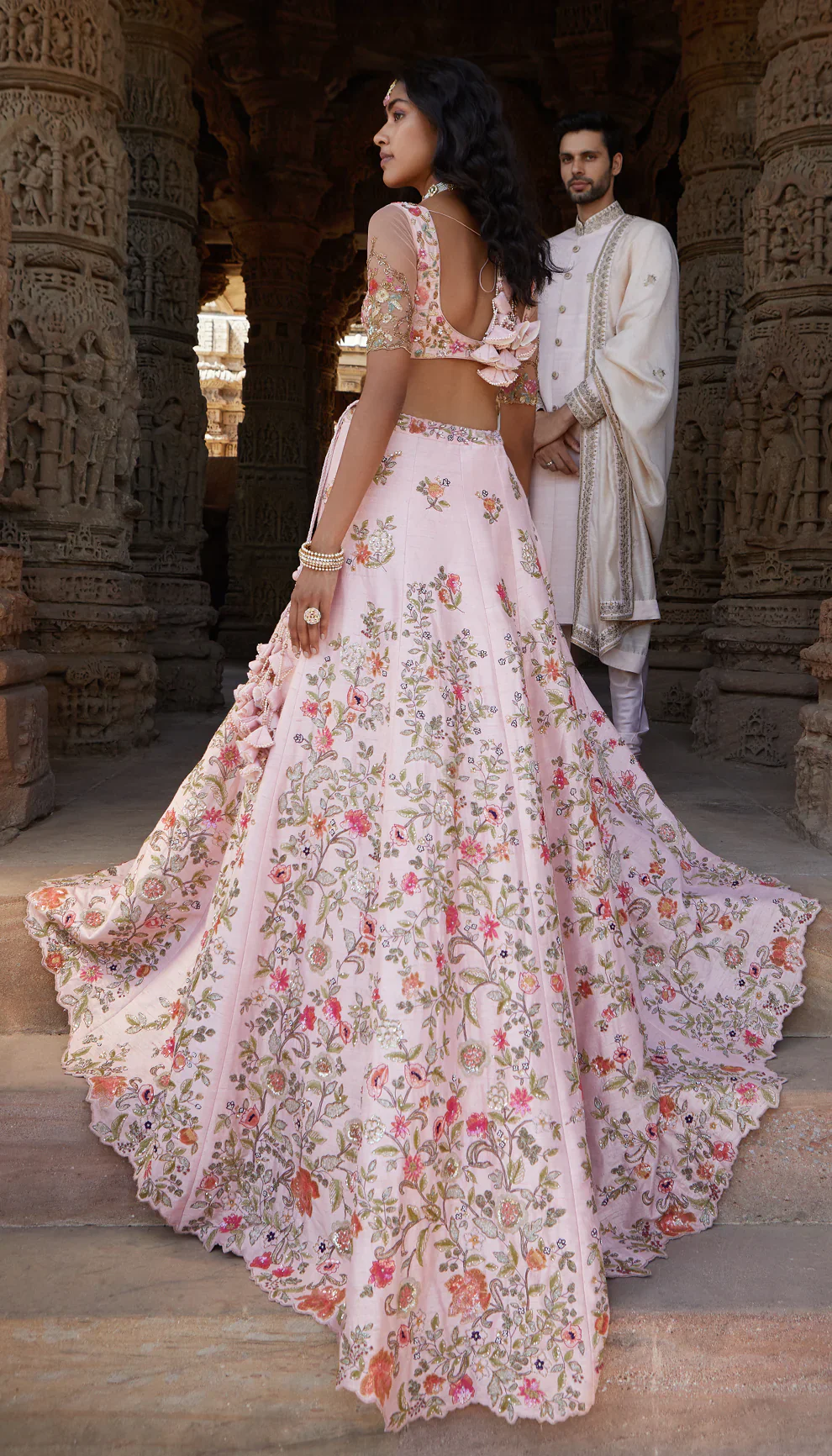 Rose Pink Floral Lehenga - Image 2