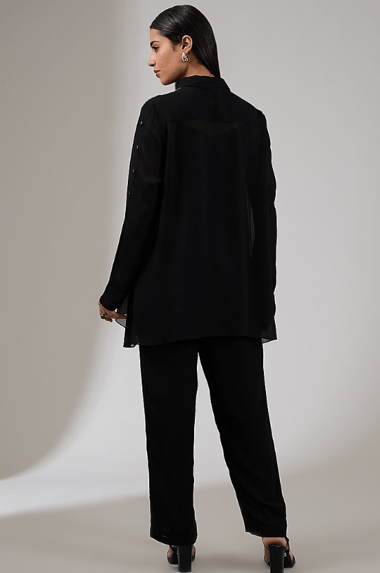 Charcoal Georgette Floral Hand & Machine Embellished Shirt - Image 2