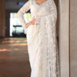 Off-White Net Sequins & Cutdana Embroidered Saree Set