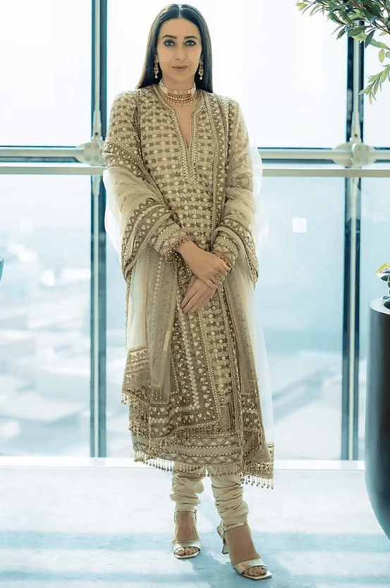 Gold Tulle Embroidered Kurta Set