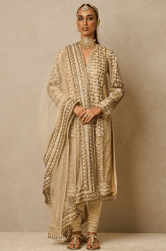 Gold Tulle Embroidered Kurta Set - Image 2
